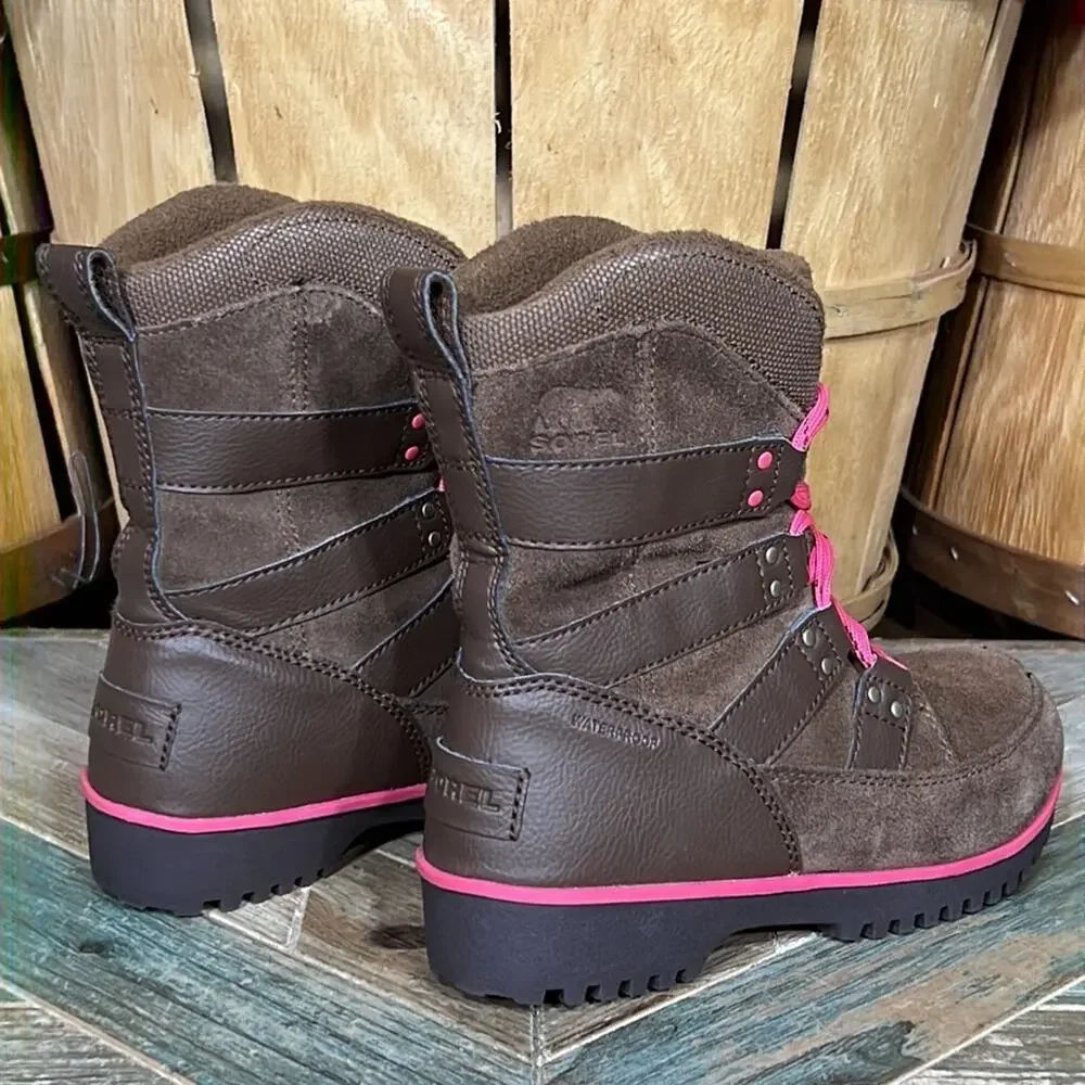 Sorel Meadow Lace Brown Suede Waterproof Insulated Snow Boots Girls Size 3